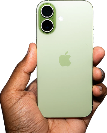 Hand holding a green iPhone